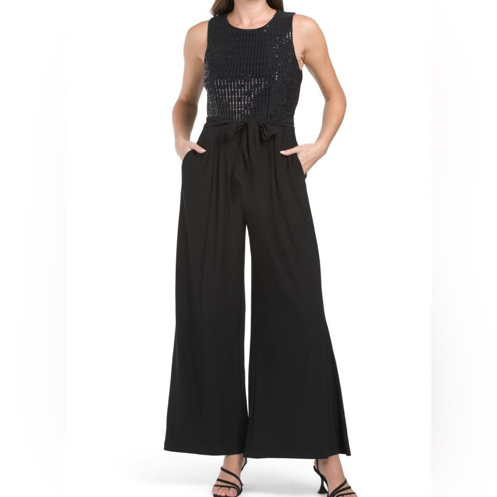 NWT Anne Klein Sleeveless Sequin belted Jumper Size 12 Black